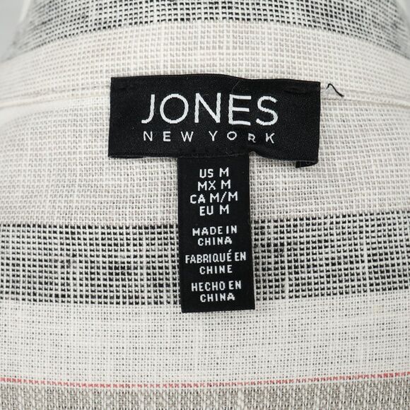 Jones NY Jacket Womens Medium Ivory Gray Linen Blend Mandarin Collar Blazer - Picture 4 of 16